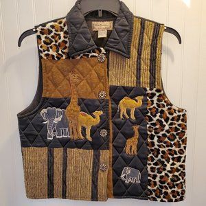 Women's New Directions Quilted Patchwork Animal Vest, Size Large, Good Condition